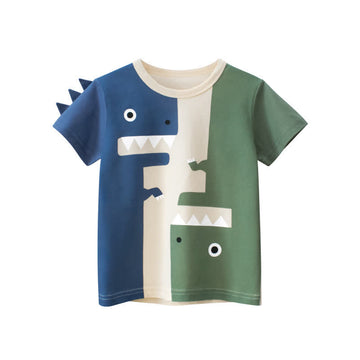 Toddler Boy Dino Color Block Crew Neck Loose T-shirt