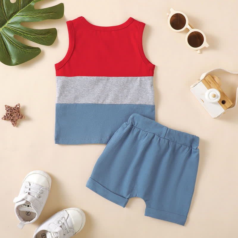 Baby Star Color Block Tank Top and Shorts Set