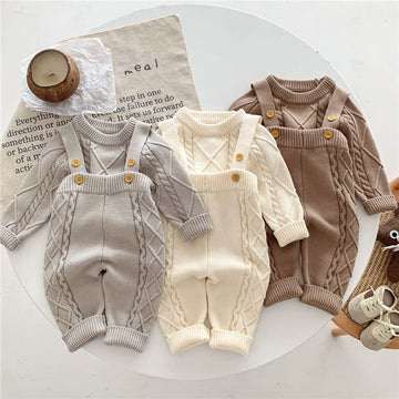 Baby Solid Color Knitted Sweater Overalls