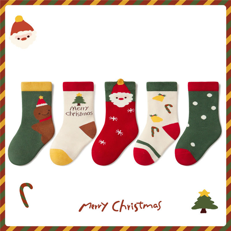 5 Pairs MERRY CHRISTMAS Baby Santa Claus Cookie Socks