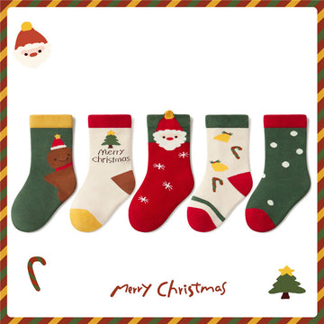 5 Pairs MERRY CHRISTMAS Baby Santa Claus Cookie Socks