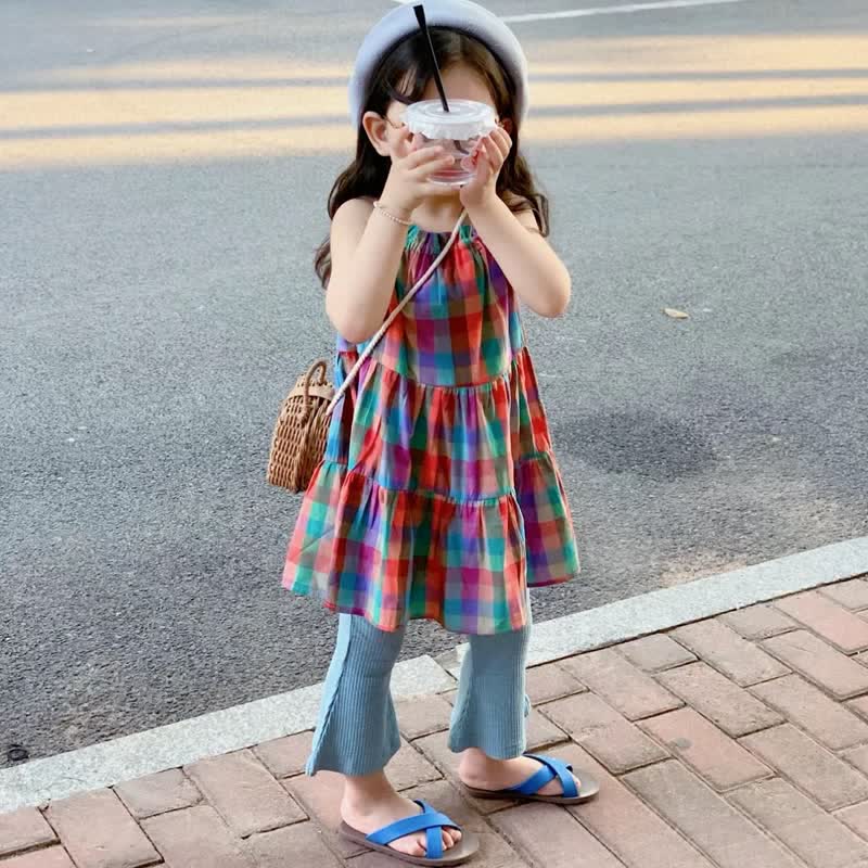 Toddler Girl Colorful Plaid Sling Dress