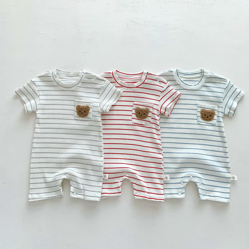 Baby Embroidered Bear Striped Romper