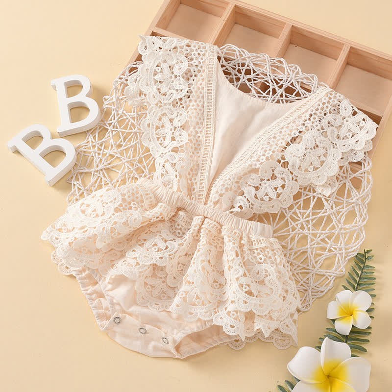 Baby Backless Lace Ruffled Bodysuit