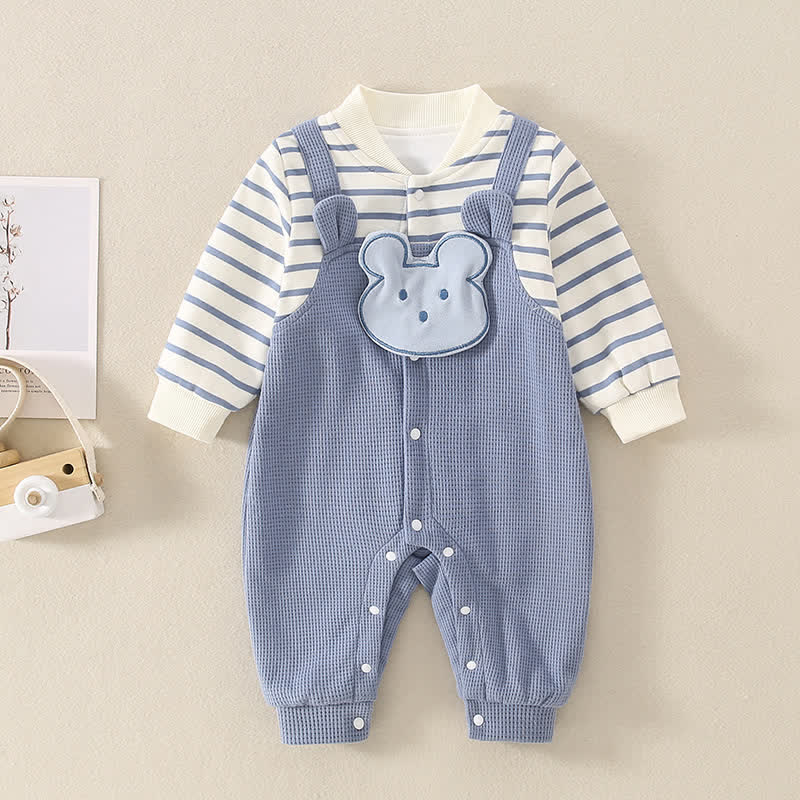 Baby Bear Striped Splicing Fake 2 Pieces Romper