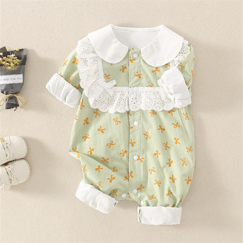 Baby Girl Lace Bow Collar Romper