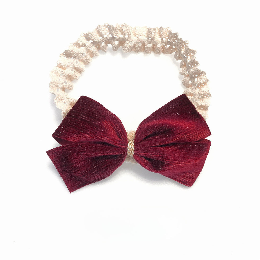 Enchanting Baby Blossom Bow Set: Burgundy Bow Tiara, Red Velvet Hairband, and Blushing Blune Headband