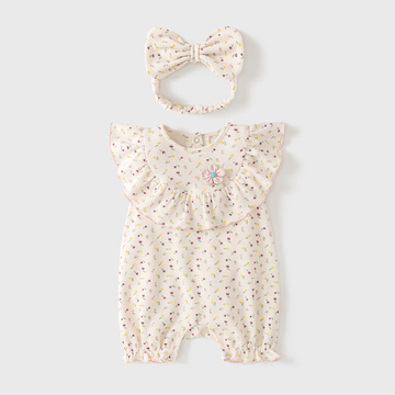 Baby Floral Flounce Romper with Headband