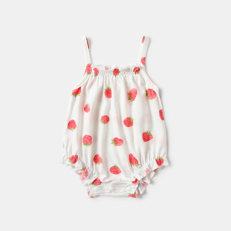 Baby Strawberry Rabbit Leaf Pajamas Bodysuit