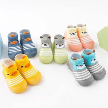 Non-Slip Baby Sock Shoes - Striped Animals