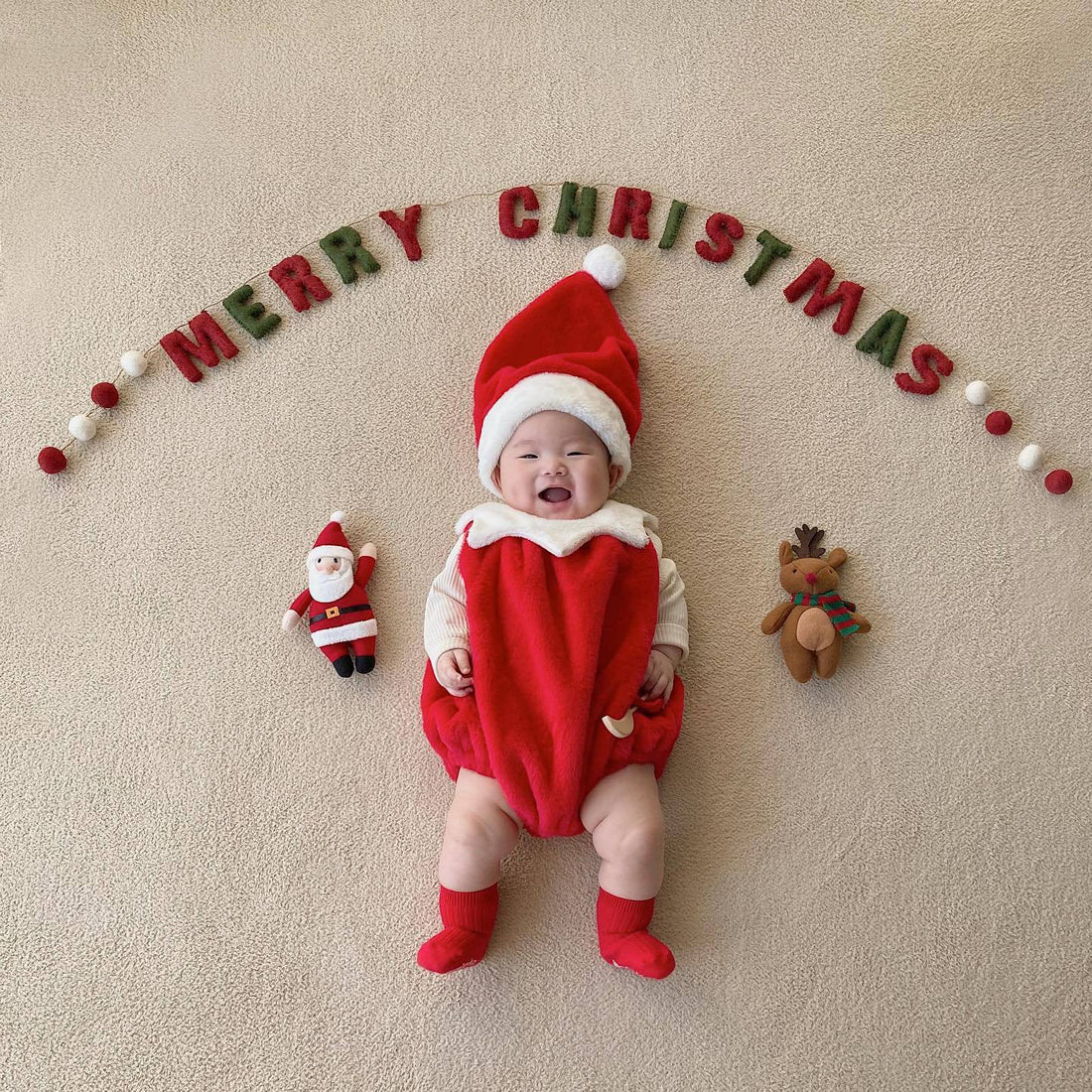 Baby Newborn Christmas Fleece Romper With Hat