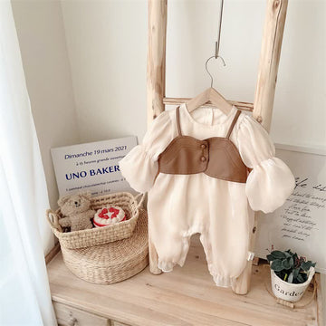 Baby Puff Sleeve Lace Splicing Romper