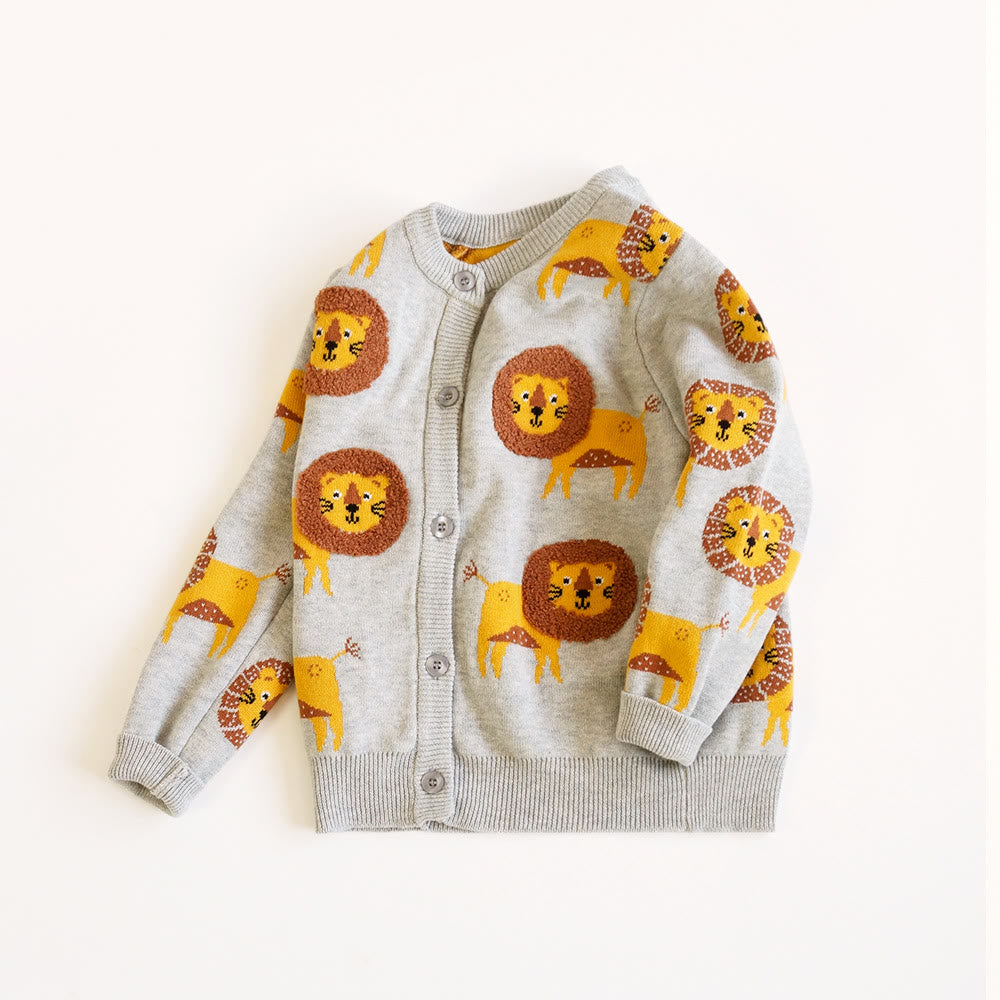 Toddler Cartoon Lion Knitted Button Cardigan