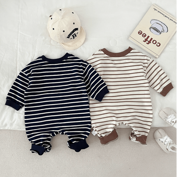 Baby Striped Side Bear Printed Romper