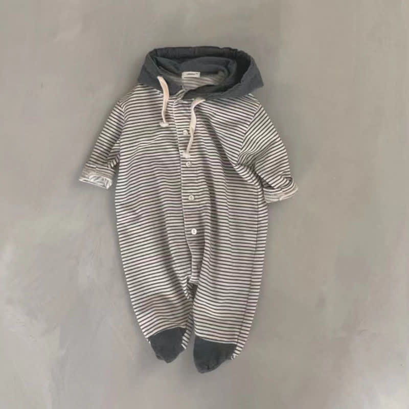 Baby Striped Footed Hooded Drawstring Romper