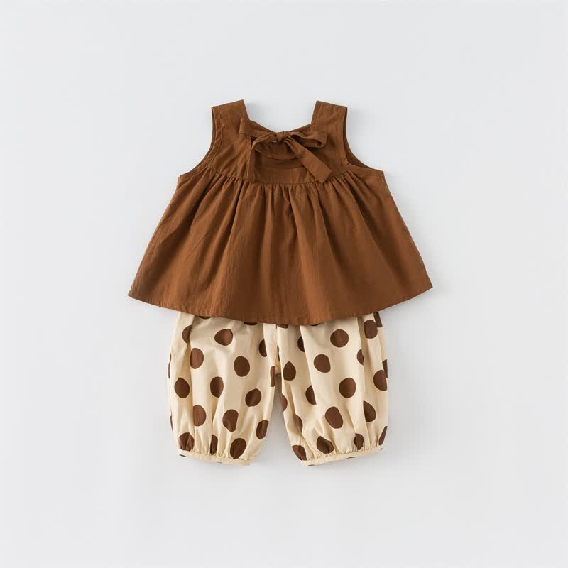 Toddler Girl Bowknot Camisole and Dot Pants Set