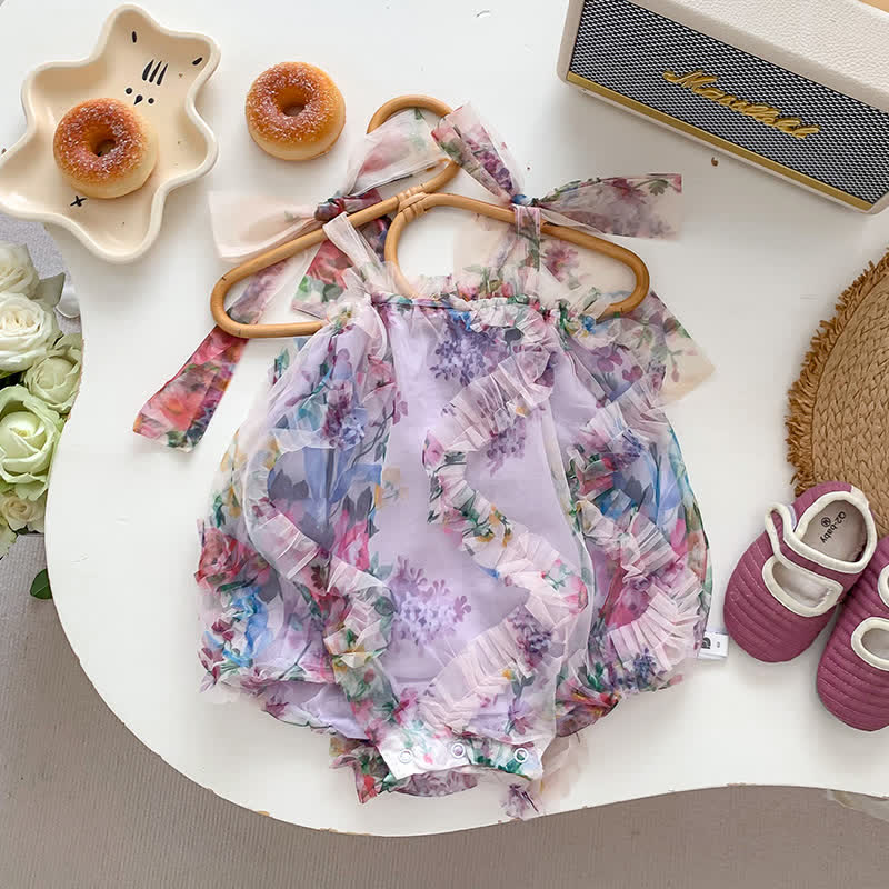 Baby Flower Strap Tulle Bodysuit