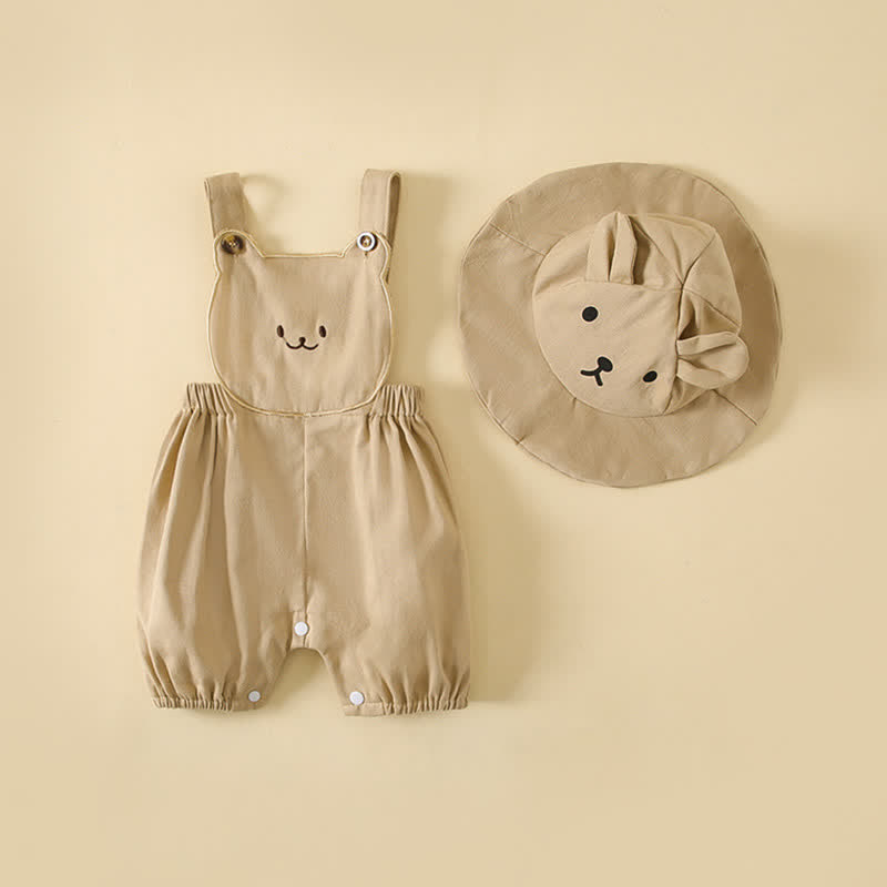 Baby Embroidered Bear Overall with Hat