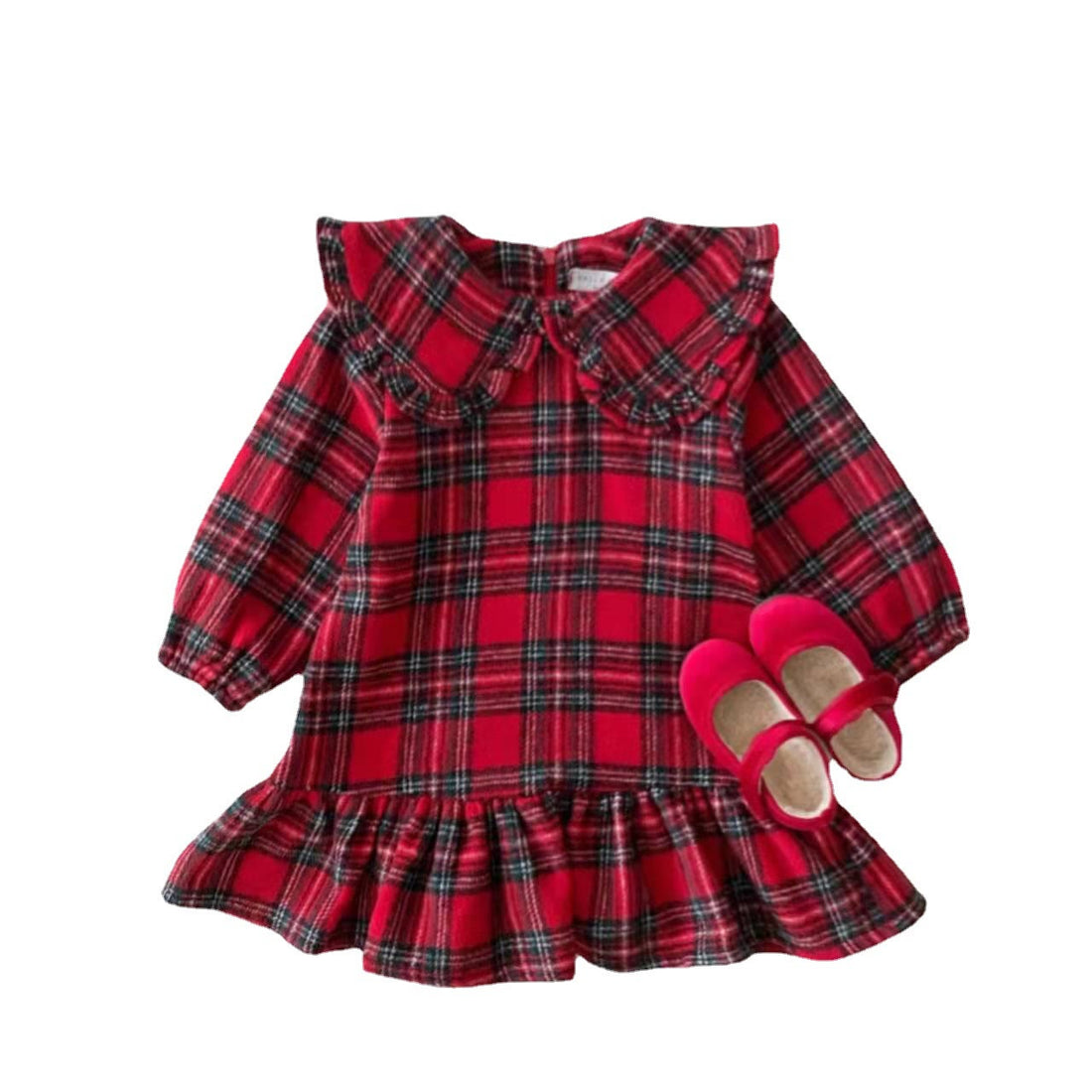 Toddler Girl Red Plaid Lapels Dress