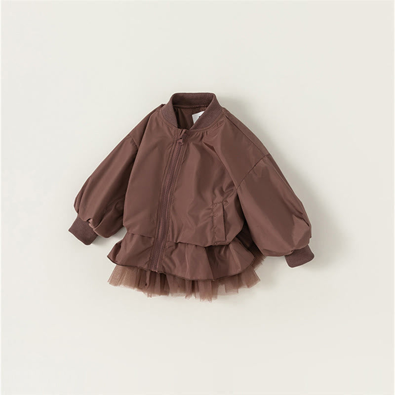 Toddler Girl Zipper Brown Lace Sweet Coat