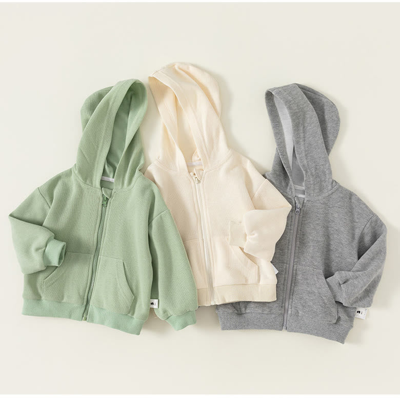 Toddler Casual Loose Solid Color Hooded Zipper Coat