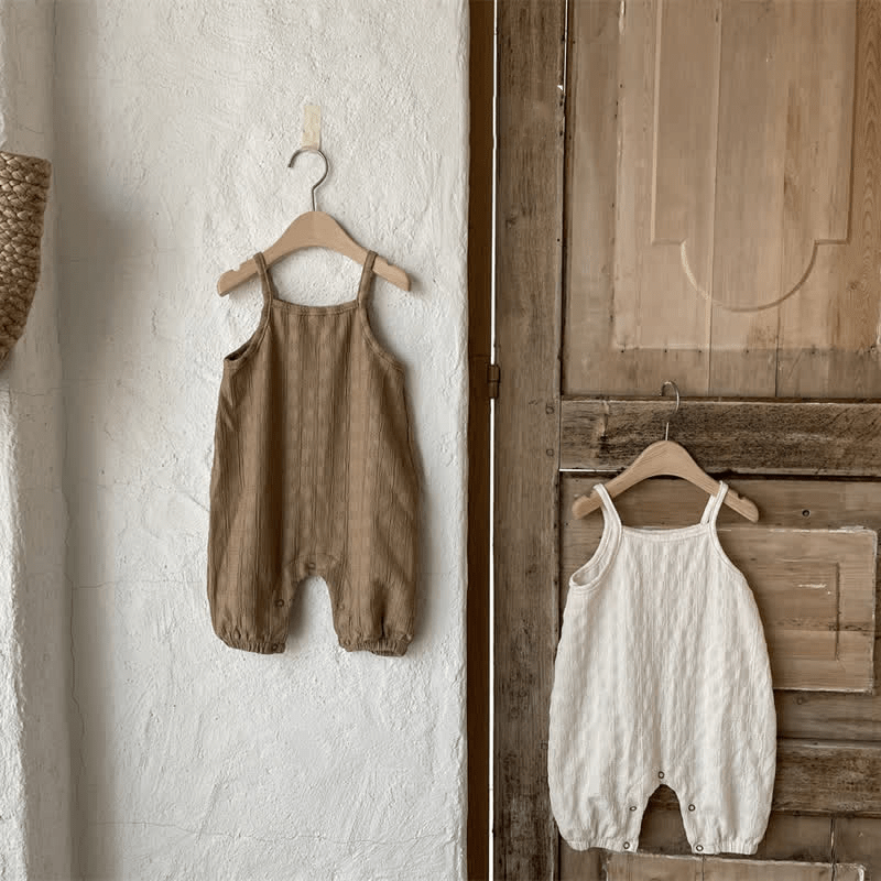 Baby Retro Solid Color Strap Romper