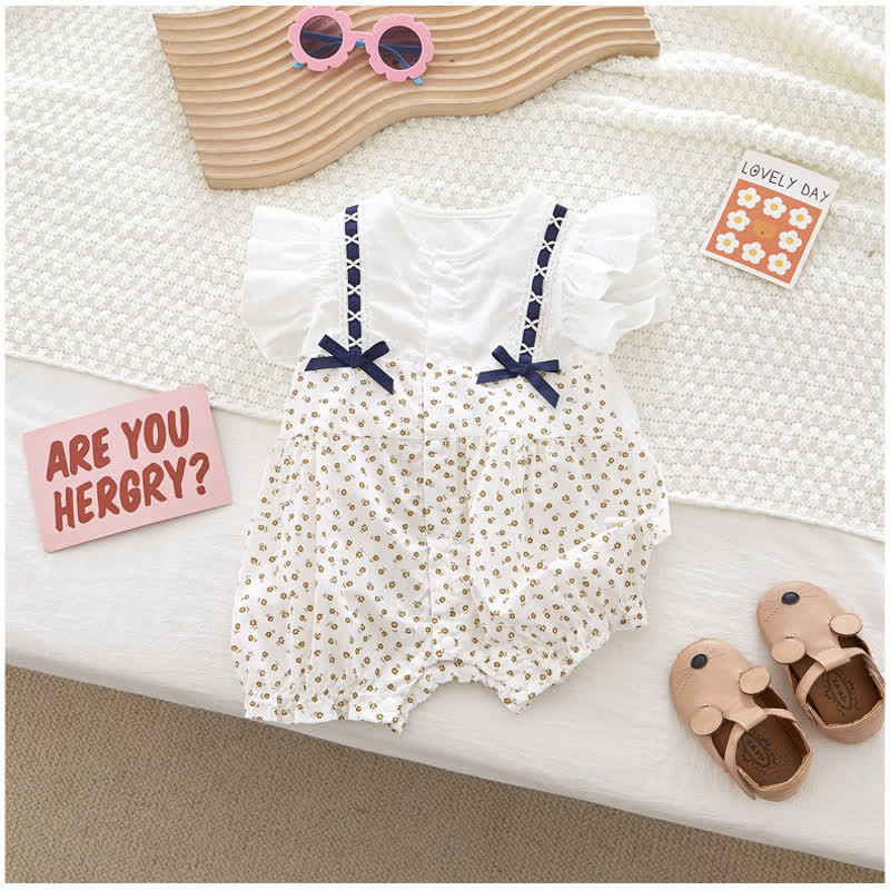 Baby Bowknot Flower Ruffled Romper