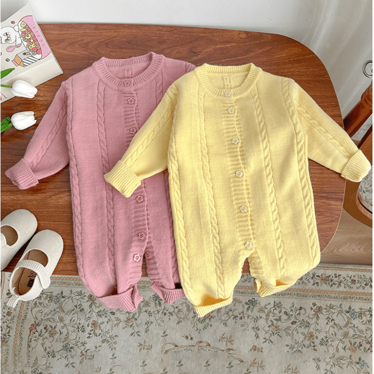 Baby Casual Solid Color Knitted Romper