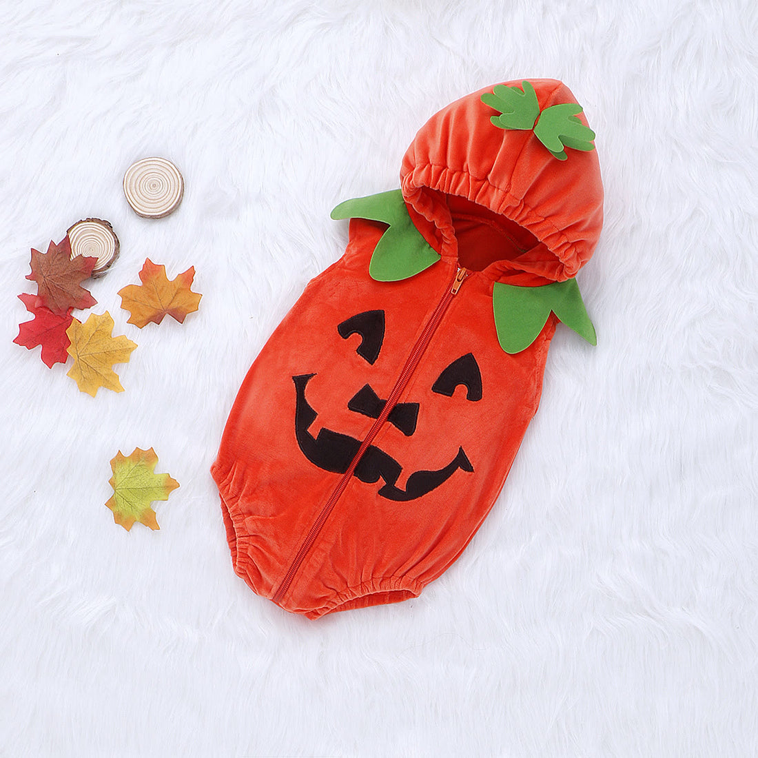 Baby Pumpkin Hooded Sleeveless Bodsyuit