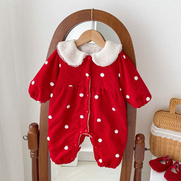 Baby Girl Polka Dot Fleece Lined Romper