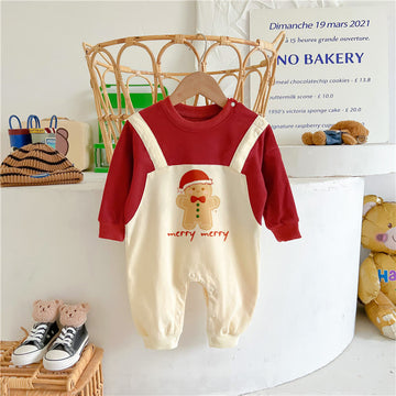 MERRY Baby Gingerbread Man Fake 2 Pieces Romper