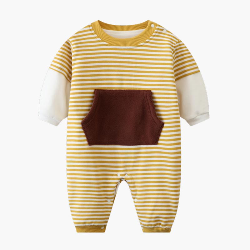 Baby Striped Fake 2pcs Fleece Lined Romper