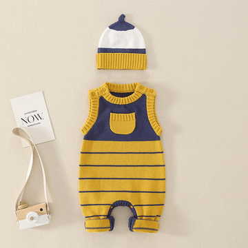 Baby Striped Sleeveless Newborn Romper with Bonnet