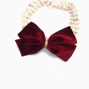 Enchanting Baby Blossom Bow Set: Burgundy Bow Tiara, Red Velvet Hairband, and Blushing Blune Headband