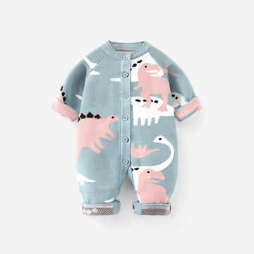 Baby Knitted Dinosaur Color Block Romper