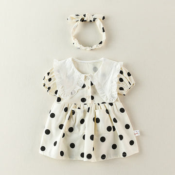 Baby Dot Lapel Collar Skirted Bodysuit Romper