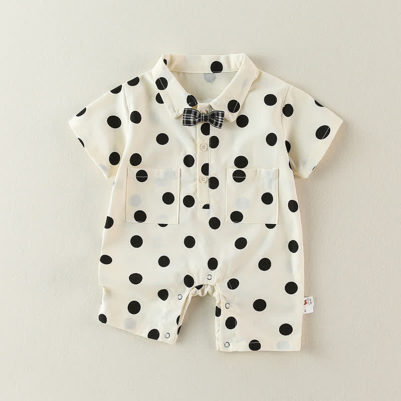 Baby Dot Lapel Collar Skirted Bodysuit Romper