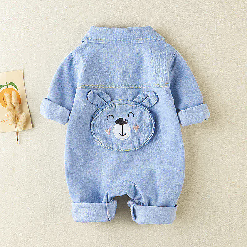 Baby Bear Lapel Collar Denim Romper