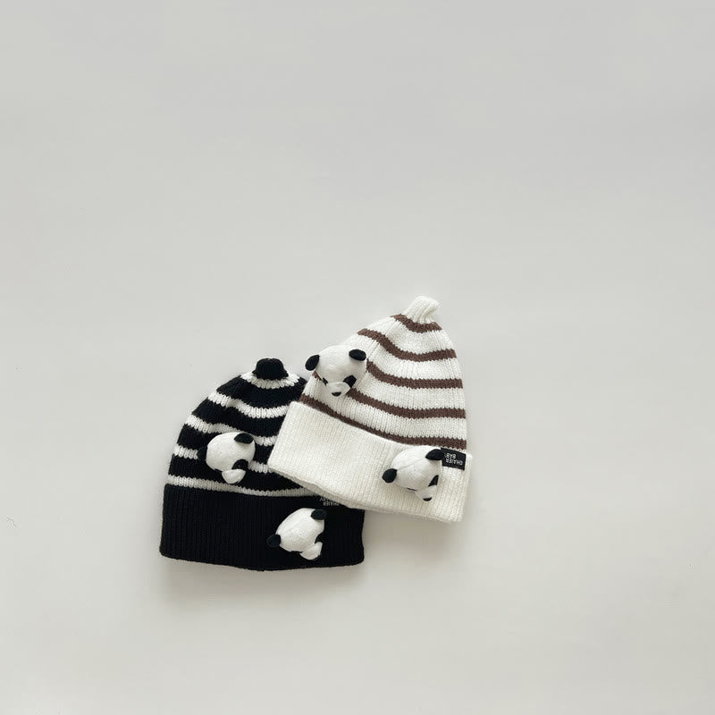 Baby 3D Panda Bear Striped Side Beanie