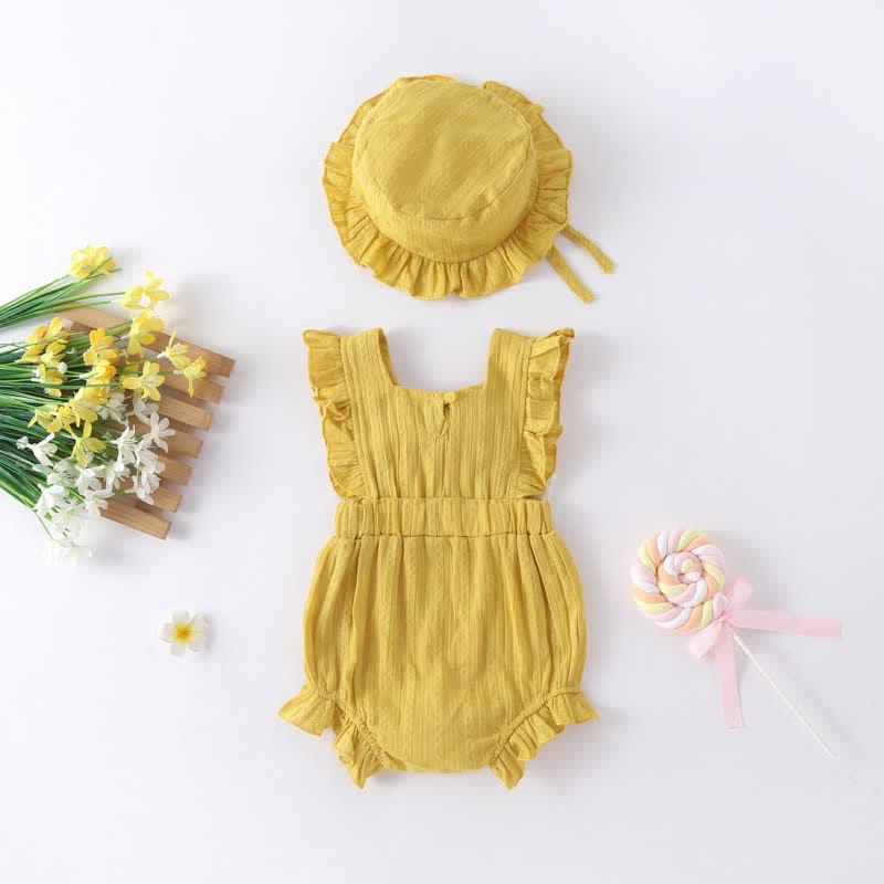 Baby Bowknot Ruffled Overall with Hat