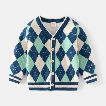 Toddler Diamond Color Block V-neck Cardigan