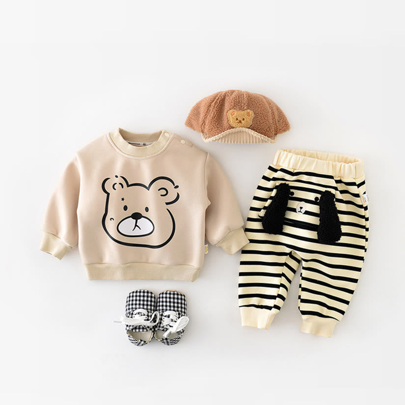 Baby Cartoon Bear Head Casual Fleece Lined Sweatshirt