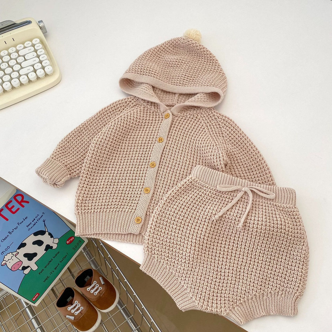 Baby Knitted Hooded Sweater Shorts