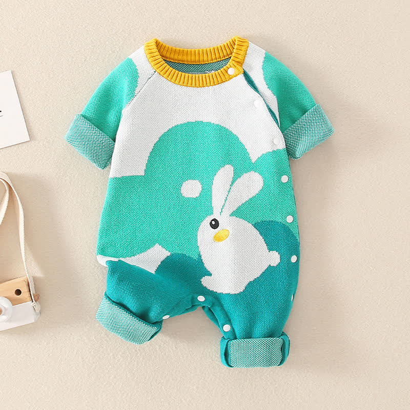 Baby Embroidered Bunny Knitted Romper