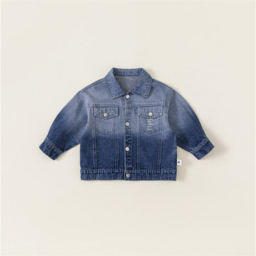 Toddler Blue Denim Slogan Collar Coat