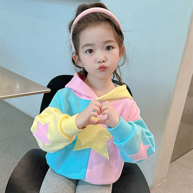 Toddler Girl Macaron Color Star Sweet Hoodie