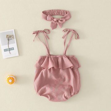 Baby Striped Sleeveless Bodysuit with Headband