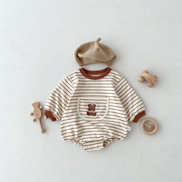 OOTTY Baby Bear Striped Pocket Bodysuit