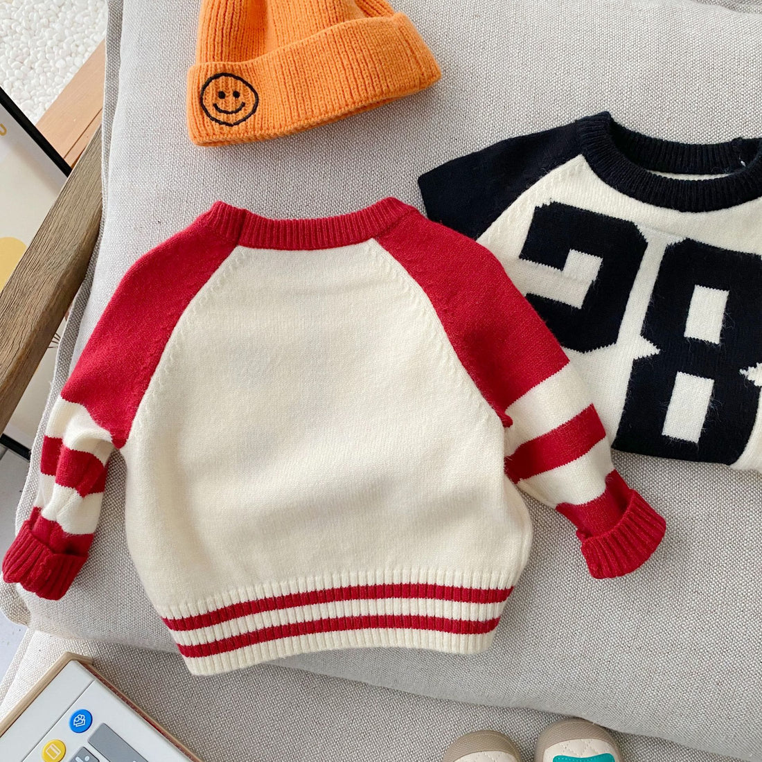 28 Toddler Contrast Sleeves Knitted Sweater