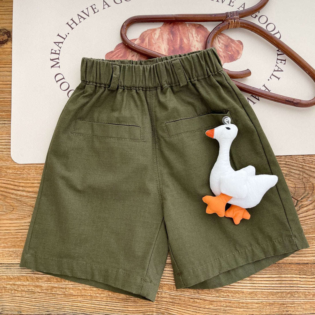 Toddler Solid Color Shorts with Goose Doll